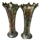 Pair Carnival Glass Tree Trunk Vases