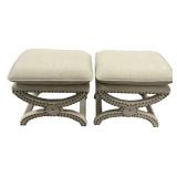 Pair Upholstered X-Base Ottomans