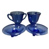 Cobalt Blue Depression Glass Cups Saucers