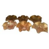 Marigold Carnival Glass Ruffled Bowls x7