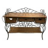 Wrought Iron & Wicker Console Table