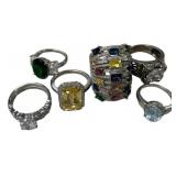 Lot of 6 Silver-Tone Cocktail Rings