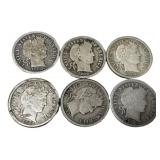 Barber Dimes Lot of 6 Silver Coins