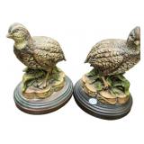 Pair Ceramic Quail Figurines on Bases