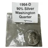 1964-D 90% Silver Washington Quarter