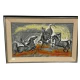 27"h., 42"w Ann Cochran Sky Riders Serigraph Fra