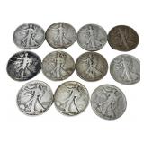 Lot of 11 Walking Liberty Half Dollars