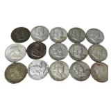 Lot of 15 Franklin Silver Half Dollars