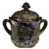 Carnival Glass Grape Covered Sugar Bowl