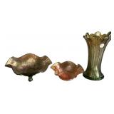 Carnival Glass Vase & Bowls Set of 3