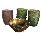 Pressed Glass Tumblers & Bowl Lot