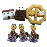 Ceramic Figurines & Wood Pendant Lot