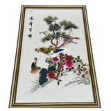 23"h., 15"w Chinese Silk Embroidery Phoenix Pane