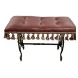 Wrought Iron Bench Tufted Leather Seat