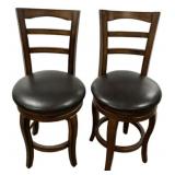 Pair Ladder Back Swivel Bar Stools