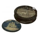 Incolay Stone Trinket Box & Brooch Set