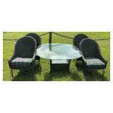 Wicker Patio Dining Set w/ Glass Top