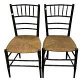 Pair Faux Bamboo Rush Seat Chairs