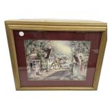 18"h., 23"w Framed Village Scene Print