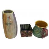 Hand-Painted Mustard Seed Ceramic Vessels Set of 3