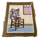 19" h 16" w Sharon Aby Watercolor Chair & Quilt