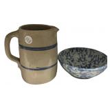 Stoneware Pitcher & Spongeware Bowl