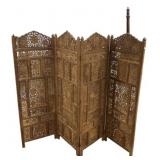 Carved Wood 4-Panel Folding Screen