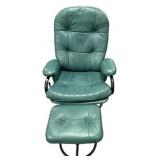 Teal Leather Recliner Chair & Ottoman