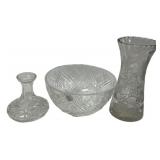 Cut Crystal Bowl, Vase & Decanter Set