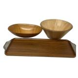 Wood Serving Tray and Two Bowls Set