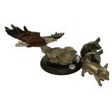 Eagle Figurine & Two Metal Pig Figures
