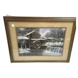 26"w., 21"h.,  Framed Jim Gray Winter Watermill