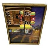 17"h Chelsea Burnett Urban Night Street Scene Oil