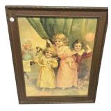 19"w 22"h Victorian Chromolithograph Children Pr