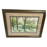 30"w 23"h., Framed Jim Gray print Winter Barn Sc