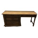 30"h., 60"w., 20"d Oak Kneehole Desk with Brass