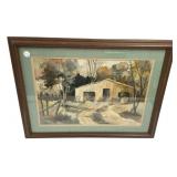 22"h., 27"w Johnston Framed Watercolor Farm Barn