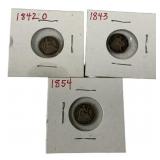 3 Seated Liberty Half Dimes 1842-1854