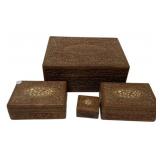 Indian Hand-Carved Wood Boxes Set of 4