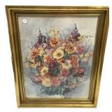 27"h Buresch 1949 Signed Floral Watercolor