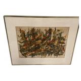 27"h., 31"w Abstract Watercolor Painting Framed