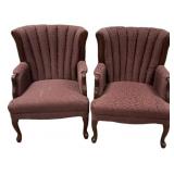 Pair Channel Back Wingback Chairs
