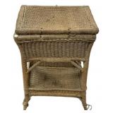 Antique Wicker Sewing Stand with Lid
