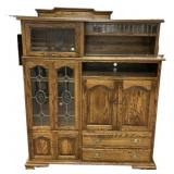 Oak Entertainment Center w/ Leaded Glass