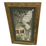 Watercolor Courtyard Scene Gilt Frame