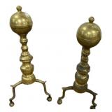Pair Brass Ball-Top Fireplace Andirons
