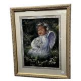 Framed Angel Child with Cat Print