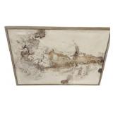 33"h., 47"w Framed Abstract Fluid Art Painting