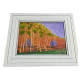 17" h 13"w Framed Landscape Painting Birch Trees