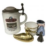BMW Stein, Brass Duck & Decor Lot